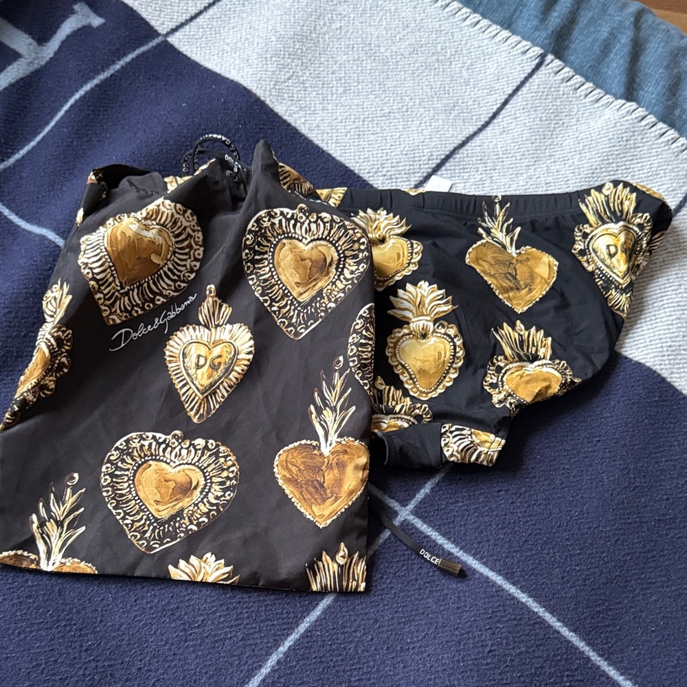 Dolce & Gabbana Black Swim Briefs with Gold Sacred Heart Motif - Picture 5 of 5